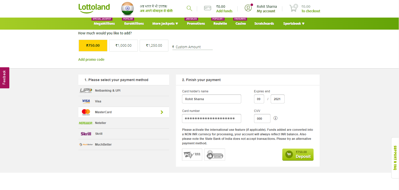 Step 4: Click on deposit and finish your payment.